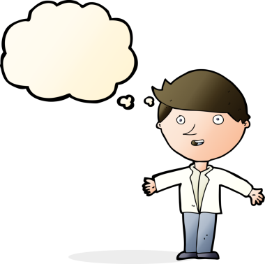 Düşünce baloncuğu bir insan tarafından çizilmiş sıradan ceketli bir karikatür adamı.