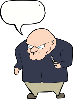 Bir insan tarafından çizilmiş konuşma balonlu kötü adam çizgi filmi.