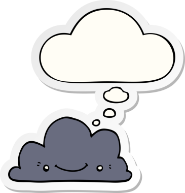 Düşünce baloncuklu şirin çizgi film bulutu insan tarafından çizilmiş bir çıkartma gibi.