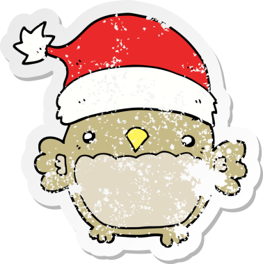 Bir insan tarafından çizilmiş şirin bir noel baykuşunun sıkıntılı çıkartması.