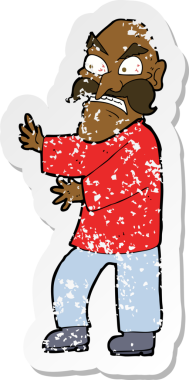 Bir insan tarafından çizilmiş kızgın yaşlı bir adamın gerilmiş çıkartması.