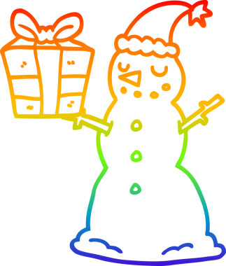 Gökkuşağı gradyan çizgi çizimi bir kardan adam bir insan tarafından çizilmiş