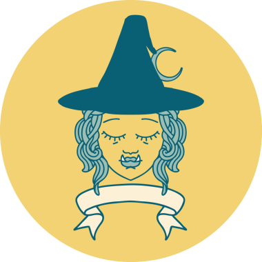 Retro Dövme Biçimi Bir insan tarafından çizilmiş yarı ork cadı yüzü