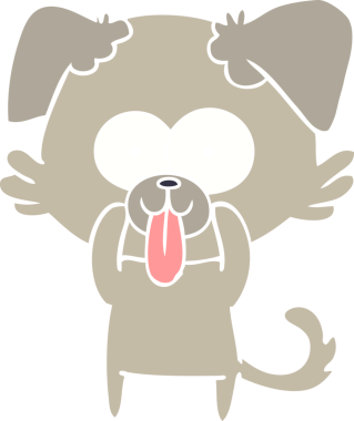 Düz renkli çizgi film köpeğinin dili bir insan tarafından çizilmiş.