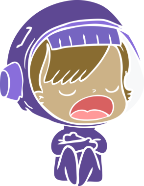 Düz renkli çizgi film konuşan astronot bir insan tarafından çizildi