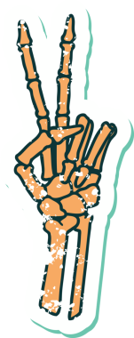 Bir insan tarafından çizilmiş barış işareti veren bir iskeletin sembolik dövmesi.