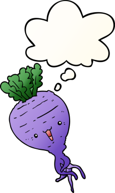 Düşünce baloncuklu şalgamlı çizgi film bir insan tarafından çizilmiş.