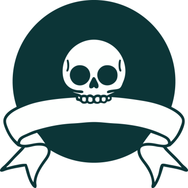 bir insan tarafından çizilmiş bir kafatası pankartıyla dövme biçimi simgesi