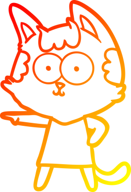 Bir insan tarafından çizilmiş mutlu çizgi film kedisinin sıcak çizgi çizimi.