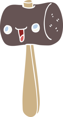 Bir insan tarafından çizilmiş düz renkli karton çekiç.