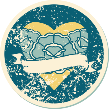 Bir insanın çizdiği çiçekli kalp ve pankartın sembolik dövmeli resmi.