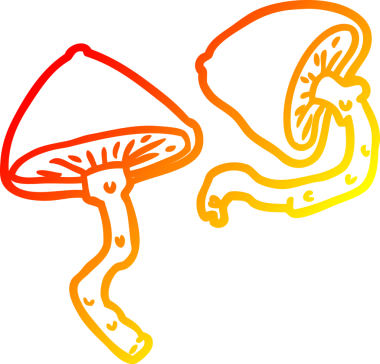 Bir insan tarafından çizilmiş vahşi mantarların sıcak eğimli çizgileri.