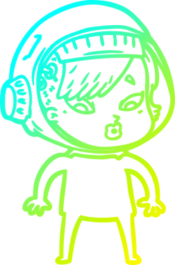 Bir insan tarafından çizilmiş soğuk gradyan çizgili astronot kadın çizimi.