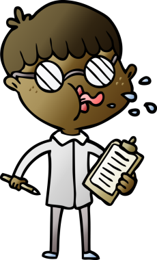 Bir insan tarafından çizilmiş gözlüklü çizgi film çocuğu.