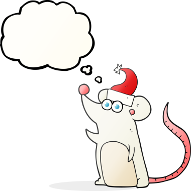 Bir insan tarafından çizilmiş serbest çizim baloncuk fare noel şapkası