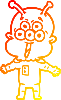 Bir insan tarafından çizilmiş mutlu çizgi film uzaylısının sıcak çizgi çizimi