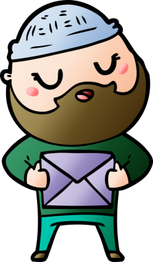 Bir insan tarafından çizilmiş sakallı bir çizgi film adamı.