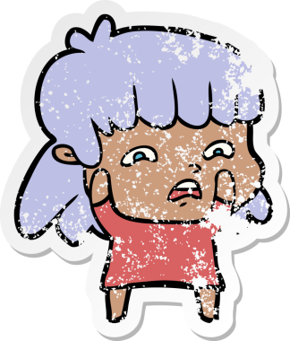 Bir insan tarafından çizilmiş endişeli bir karikatür çıkartması.