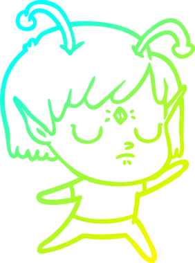 Bir insan tarafından çizilmiş bir uzaylı kız çizgi filmi.