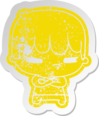 Bir kawai 'nin eski çizgi film çıkartması. Bir insan tarafından çizilmiş sevimli haç çocuk.