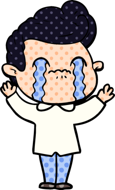 Bir insan tarafından çizilmiş ağlayan çizgi film adamı.