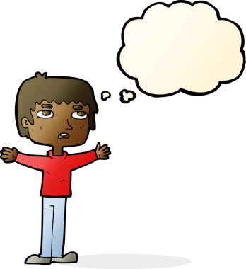 Bir insan tarafından çizilmiş düşünce baloncuğu olan sinirli bir adam.