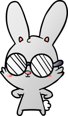 Bir insan tarafından çizilmiş gözlüklü sevimli çizgi film tavşanı.