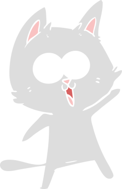 Bir insan tarafından çizilmiş komik düz renkli çizgi film kedisi.