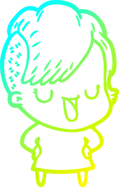 Hipster saç kesimi bir insan tarafından çizilmiş hoş bir çizgi film kızı çizimi.