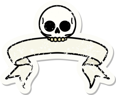 Bir insan tarafından çizilmiş kafatasının pankartıyla eski bir etiket.