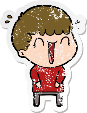 Bir insan tarafından çizilmiş gülen bir karikatürcünün sıkıntılı çıkartması.