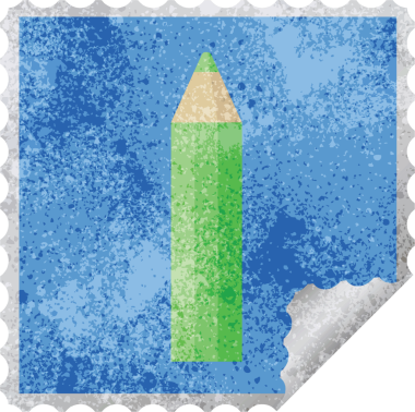 bir insan tarafından çizilmiş yeşil renkli kalem kare etiket