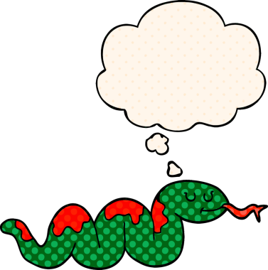 Çizgi roman tarzında düşünce balonu olan çizgi film yılanı insan tarafından çizilmiş.