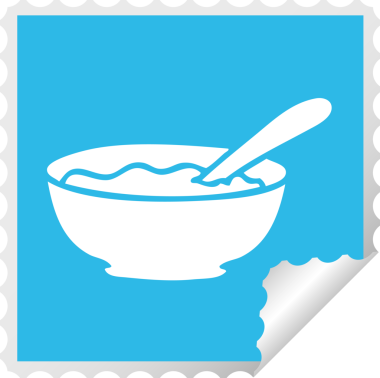 Kare soyma etiketi. Bir insan tarafından çizilmiş garip bir tabak yulaf lapası.