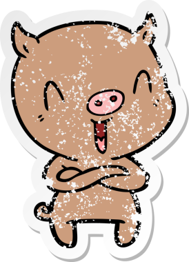 Bir insan tarafından çizilmiş mutlu çizgi film domuzunun sıkıntılı çıkartması.