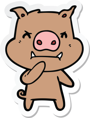 Bir insan tarafından çizilmiş kızgın çizgi film domuzu çıkartması.