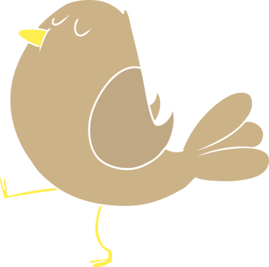 Bir insan tarafından çizilmiş düz renkli çizgi film kuşu