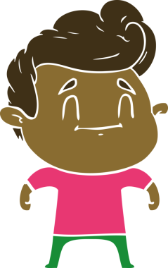 Bir insan tarafından çizilmiş mutlu düz renkli karikatür adam.