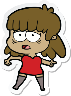 Bir insan tarafından çizilmiş yorgun bir karikatür çıkartması.