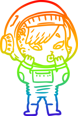 Gökkuşağı gradyan çizgi çizimi bir insan tarafından çizilmiş astronot bir kadın.