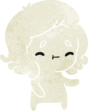 Bir insan tarafından çizilmiş sevimli bir kawaii hayaletinin eski çizgi film çizimi.