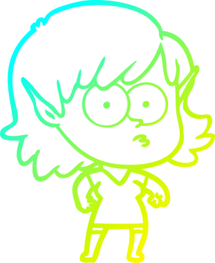 Soğuk gradyan çizgi çizimi bir insan tarafından çizilmiş bir elf kızı