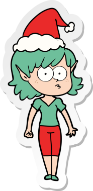 Bir insan tarafından çizilmiş Noel Baba şapkası giymiş bir elf kızının el yazısı.