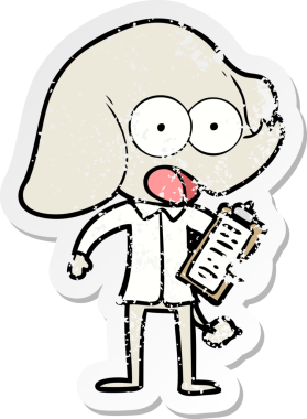 Bir insan tarafından çizilmiş şirin bir filin sıkıntılı çıkartması