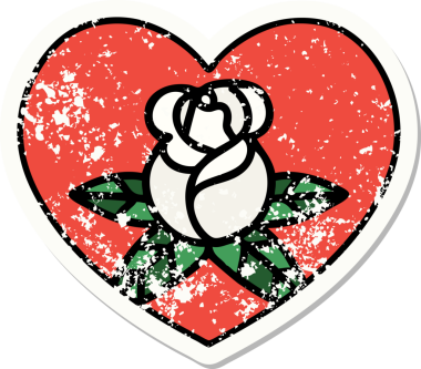 Geleneksel bir kalp stili ve bir insan tarafından çizilmiş çiçek dövmesi.