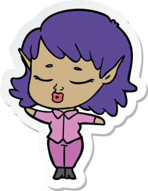 Bir insan tarafından çizilmiş güzel bir elf kızının çıkartması.