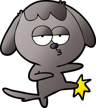 Bir insan tarafından çizilmiş sıkıcı köpek tekme bacağı çizgi filmi.