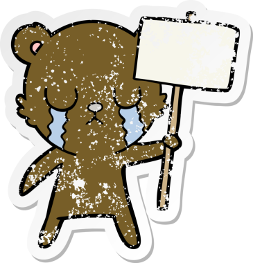 Bir insan tarafından çizilmiş işaretli ağlayan bir çizgi film ayısının sıkıntılı çıkartması.