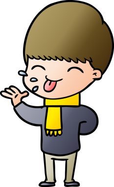 Çizgi filmci çocuk bir insan tarafından çizilmiş dili dışarı çıkarıyor.