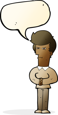 Bir insan tarafından çizilen konuşma baloncuğuyla gözlerini kısıyor.